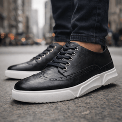 Men’s Leather Brogue Lace-Up Trainers in Black
