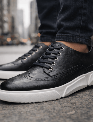 Men’s Leather Brogue Lace-Up Trainers in Black