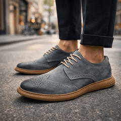 Men’s Suede Brogue Lace-Up Shoes in Grey