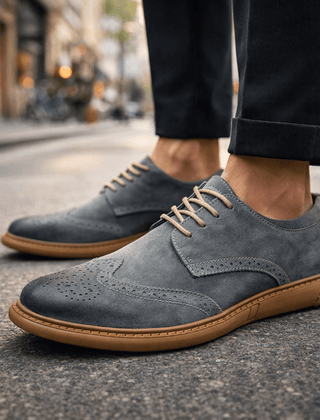 Men’s Suede Brogue Lace-Up Shoes in Grey