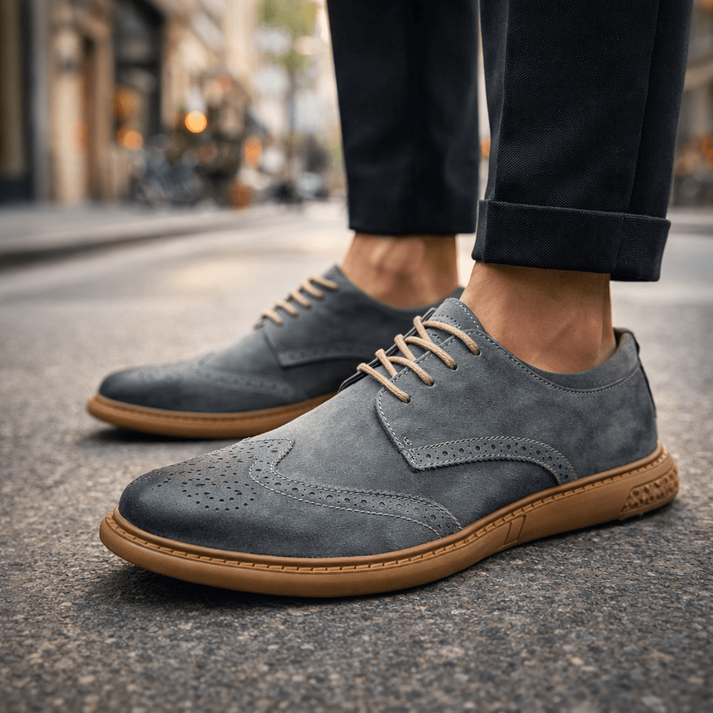 Men’s Suede Brogue Lace-Up Shoes in Grey