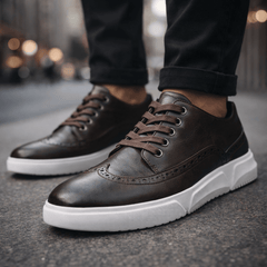 Men’s Leather Brogue Lace-Up Trainers in Dark Brown