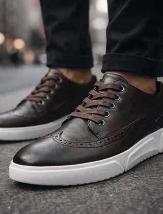 Men’s Leather Brogue Lace-Up Trainers in Dark Brown