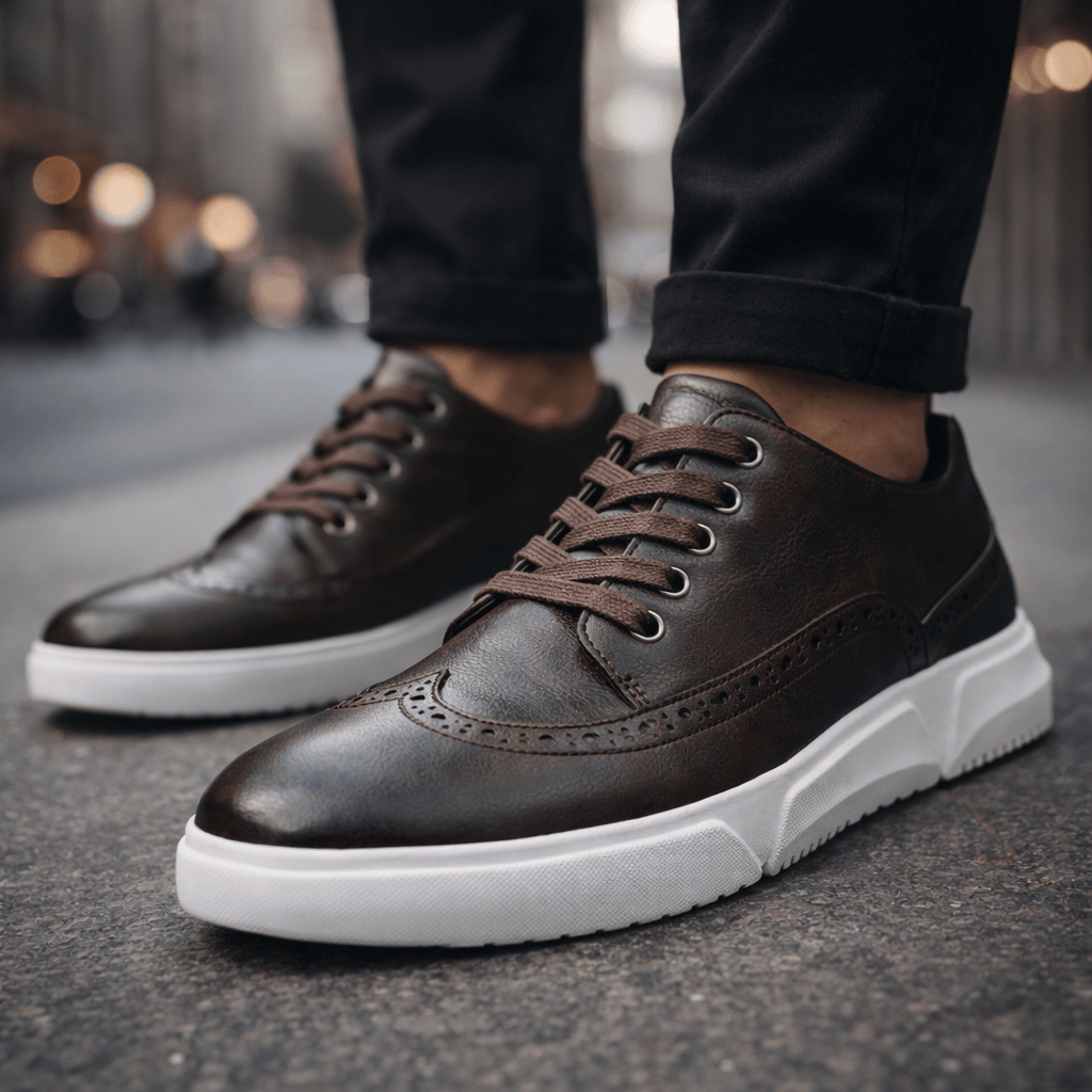 Men’s Leather Brogue Lace-Up Trainers in Dark Brown