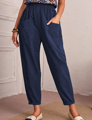 Women’s Cotton Linen Elastic-Waist Trousers