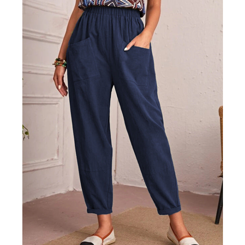 Women’s Cotton Linen Elastic-Waist Trousers