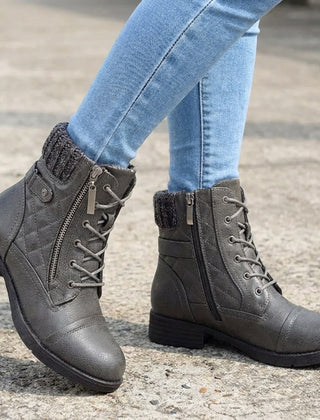 Women’s Quilted Leather Lace-Up Ankle Boots in Grey