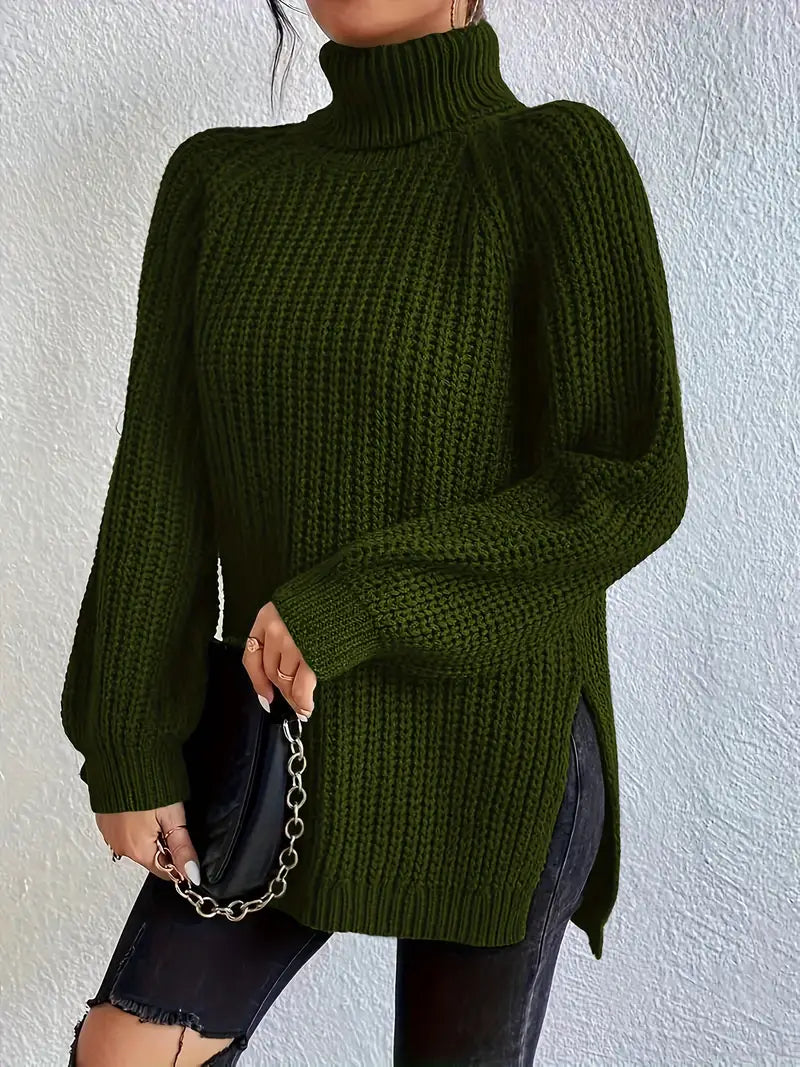 Women's Houstona Turtleneck Jumper - Olive Green