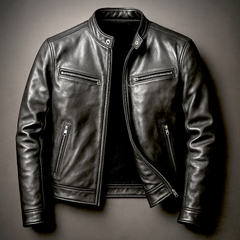 Men’s Faux-Leather Snap-Collar Biker Jacket