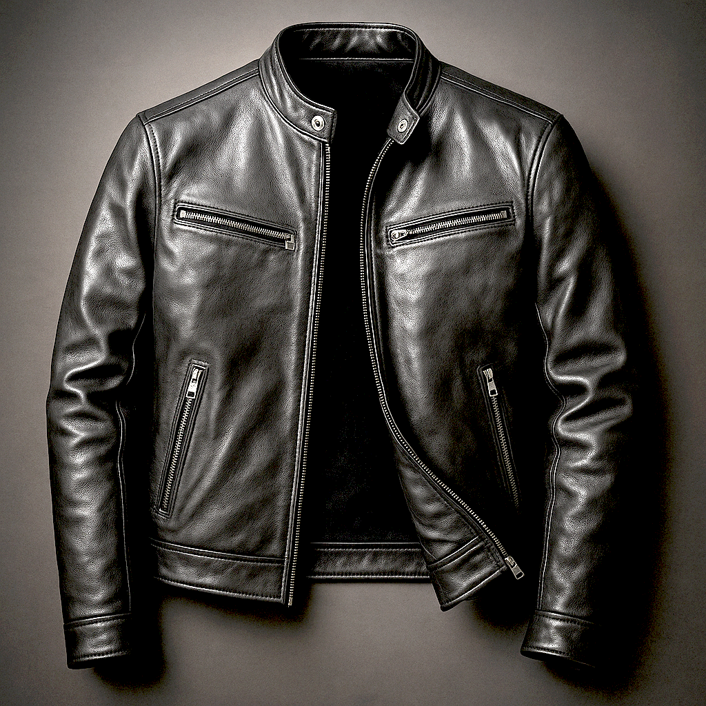Men’s Faux-Leather Snap-Collar Biker Jacket