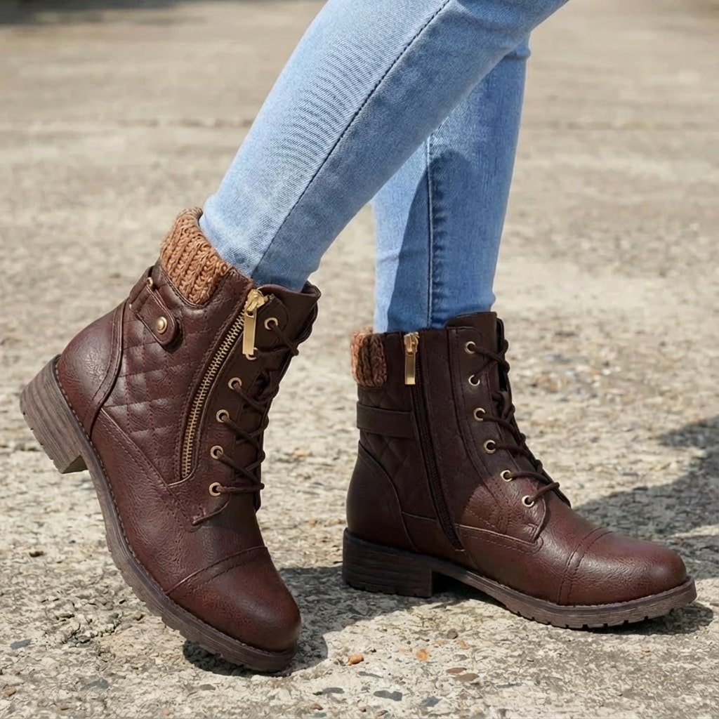 Women’s Quilted Leather Lace-Up Ankle Boots