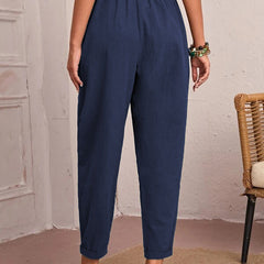 Women’s Cotton Linen Elastic-Waist Trousers