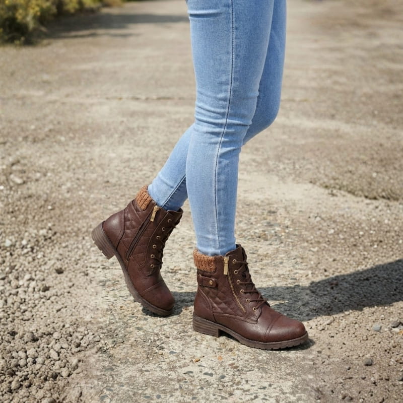 Women’s Quilted Leather Lace-Up Ankle Boots