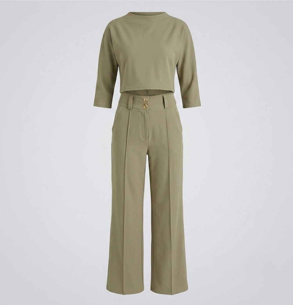 Women’s Cropped Top & High-Waisted Trousers Set