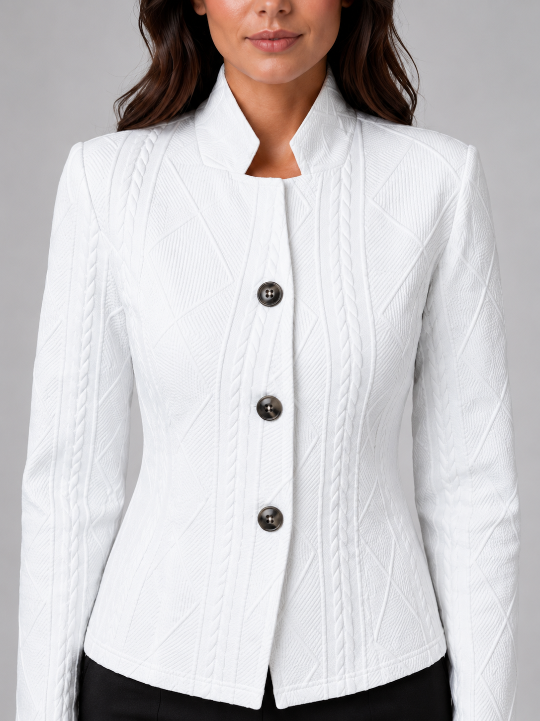 Women’s Textured Mock-Neck Fitted Blazer