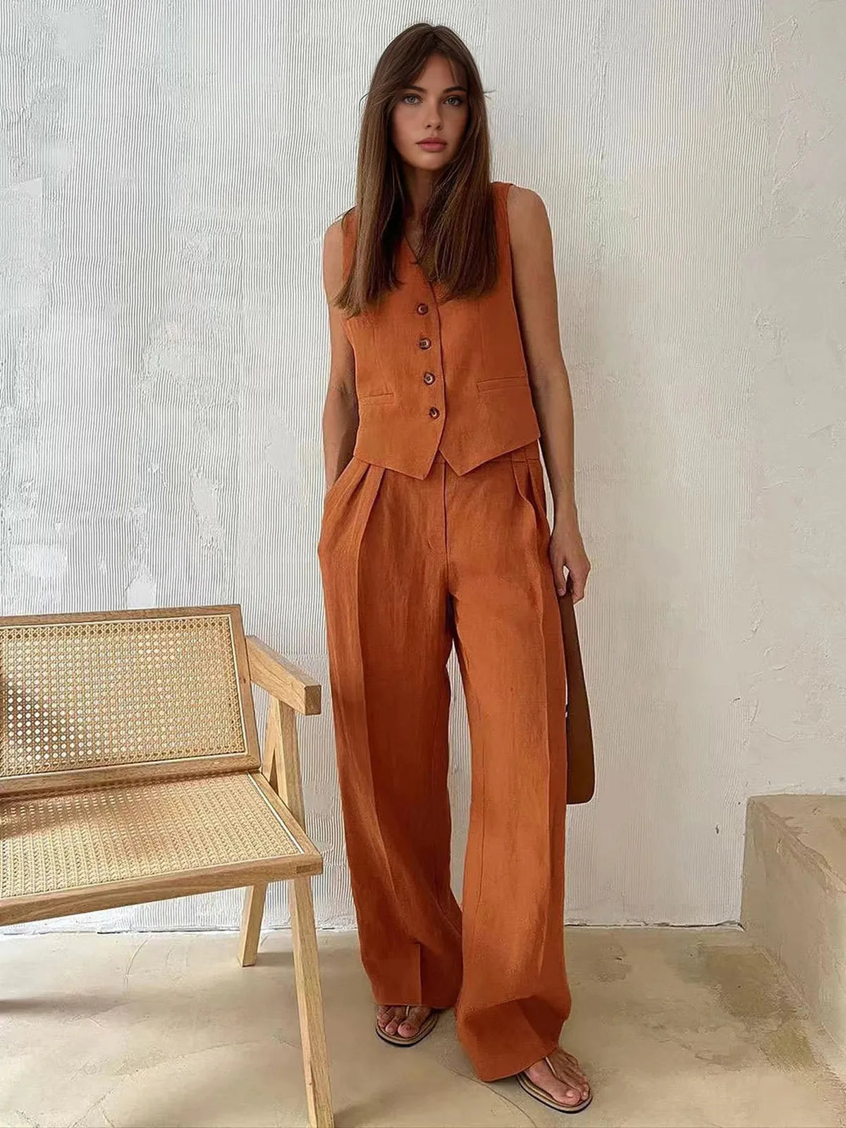Women’s Linen Waistcoat & Trousers Set