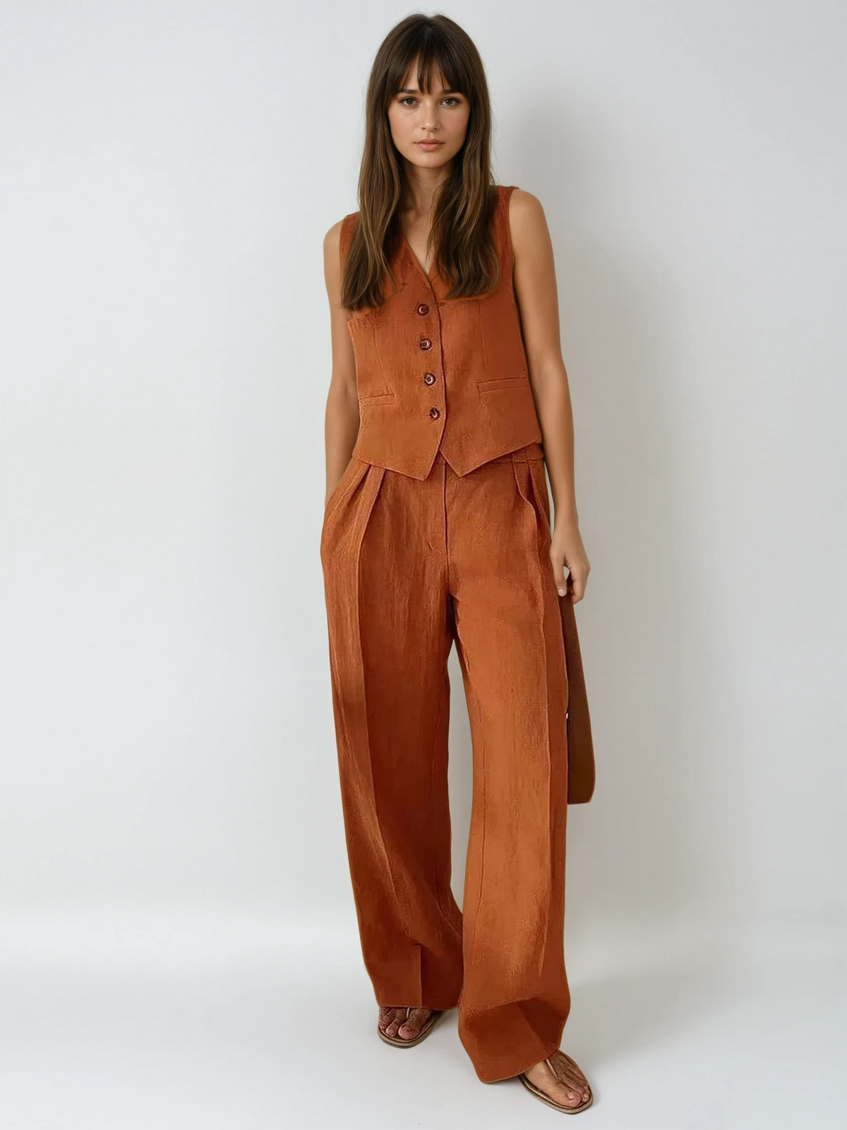 Women’s Linen Waistcoat & Trousers Set