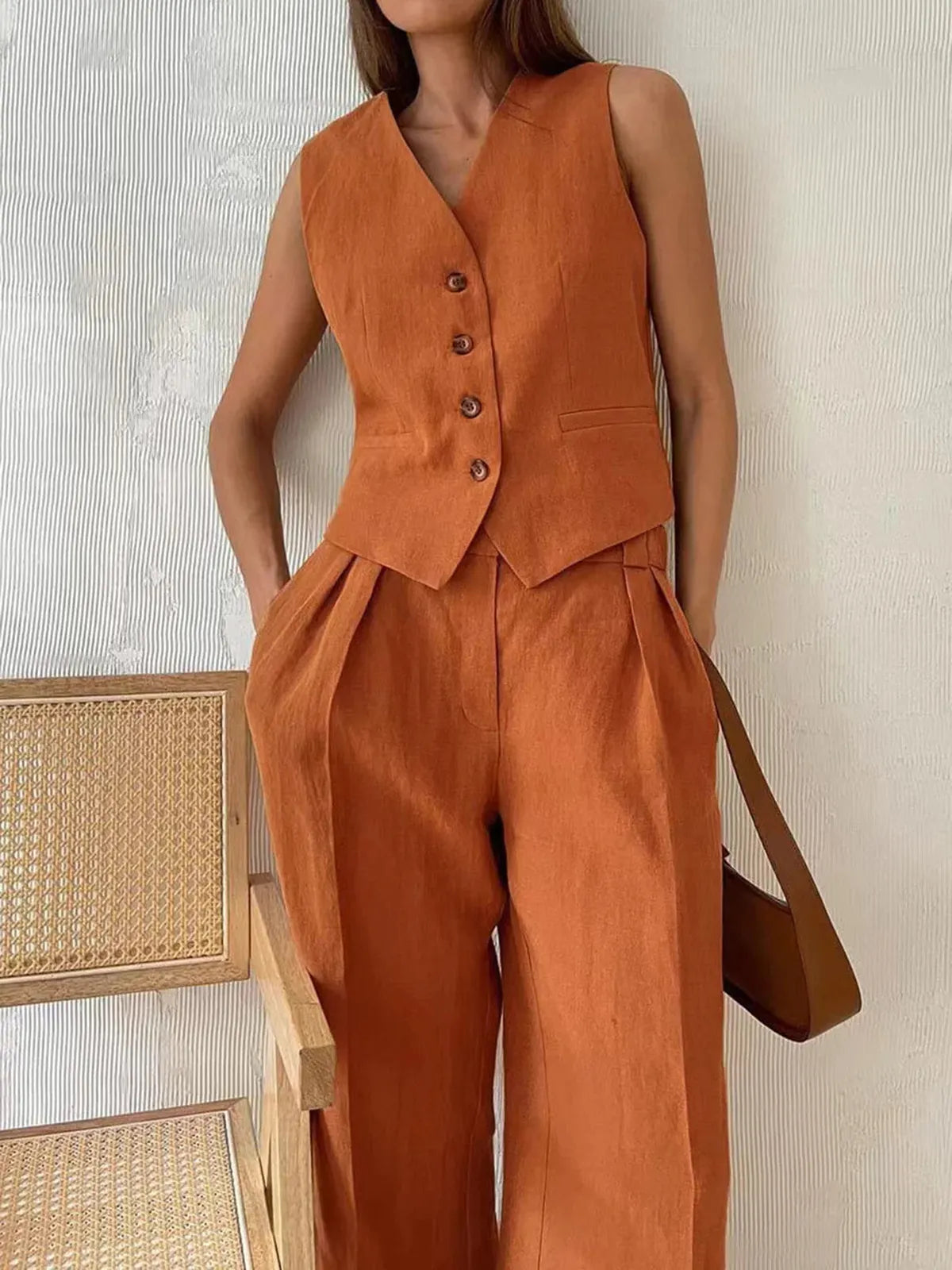 Women’s Linen Waistcoat & Trousers Set
