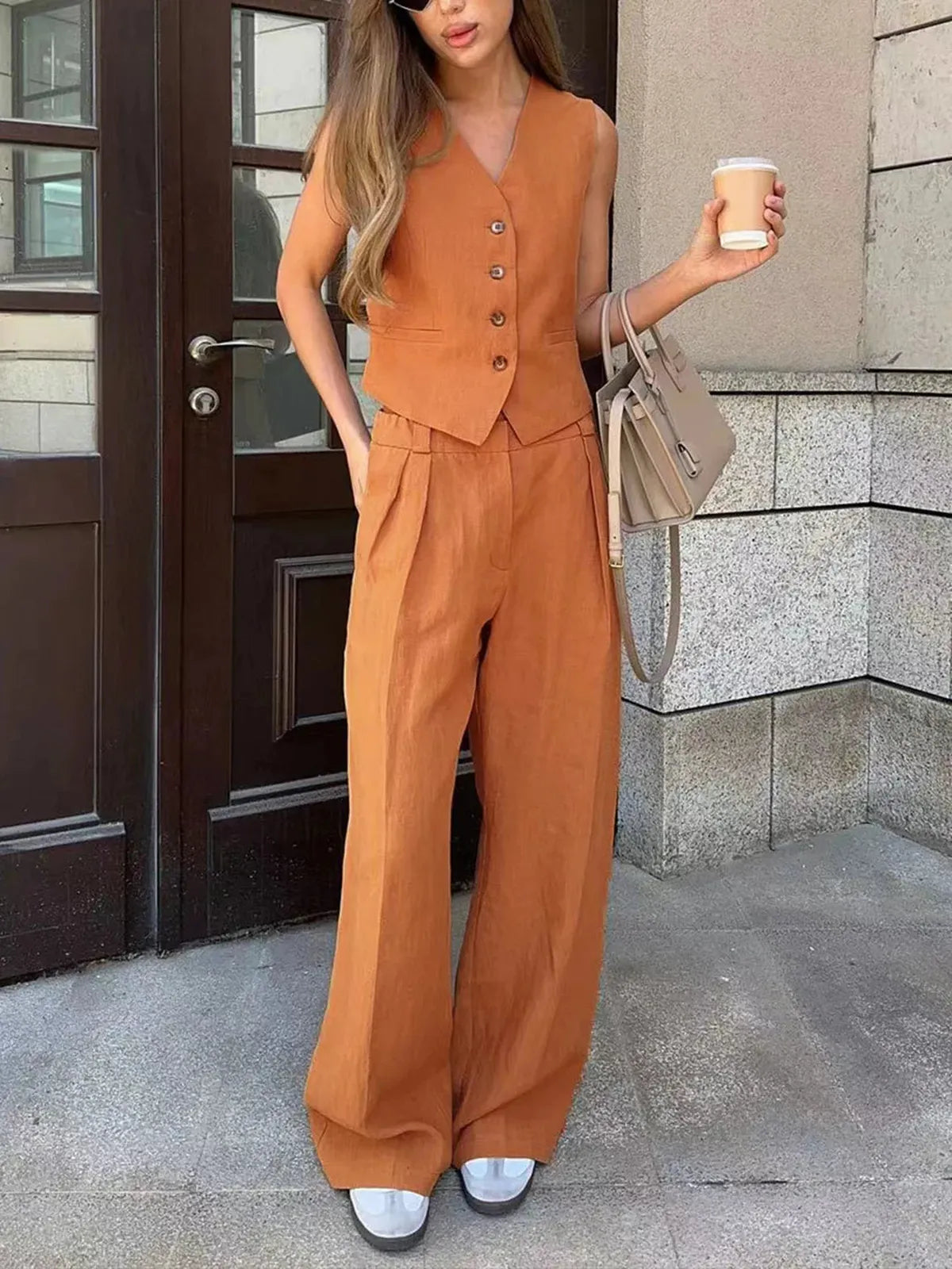 Women’s Linen Waistcoat & Trousers Set