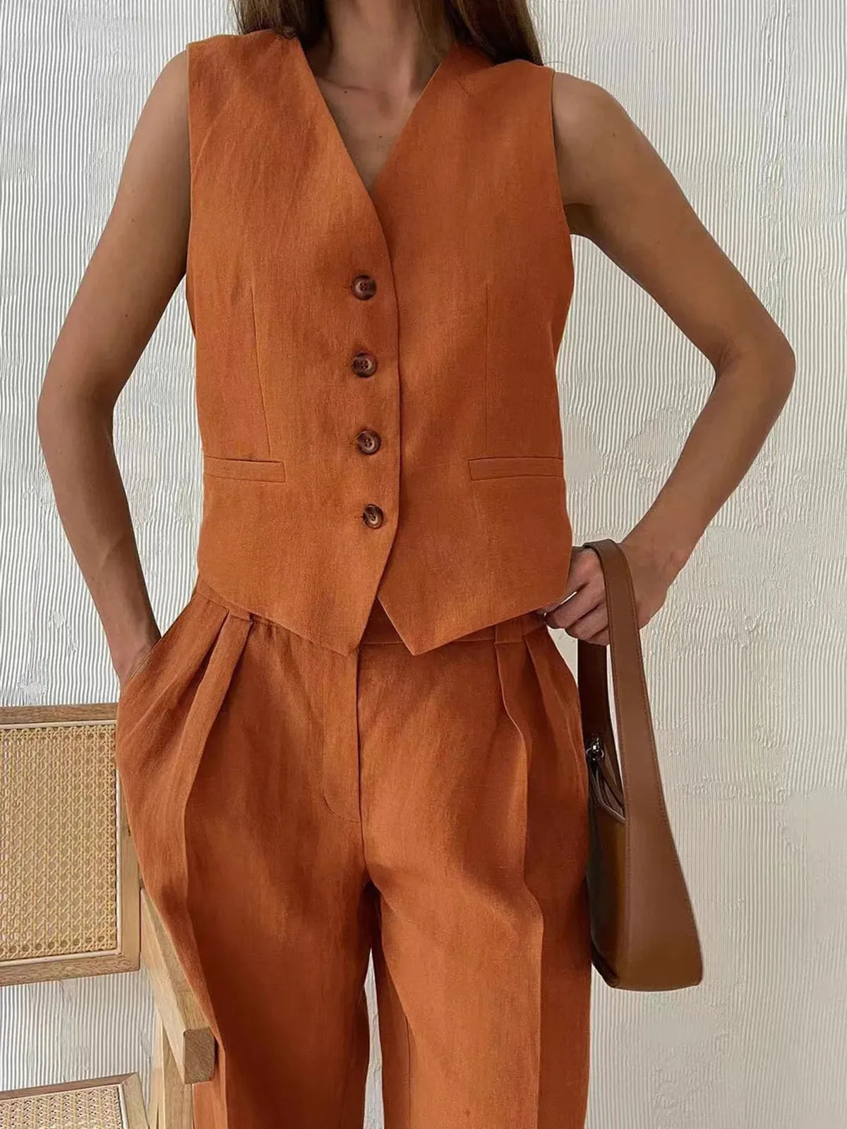 Women’s Linen Waistcoat & Trousers Set