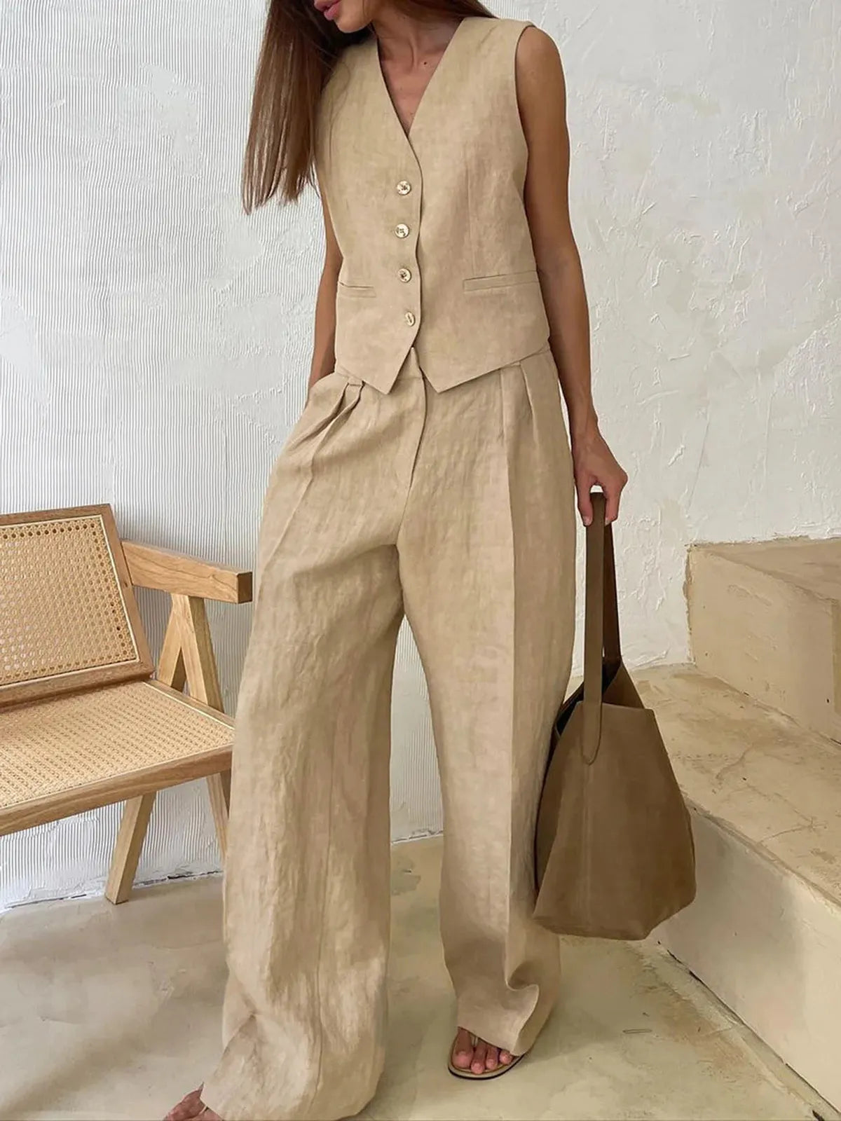 Women’s Linen Waistcoat & Trousers Set