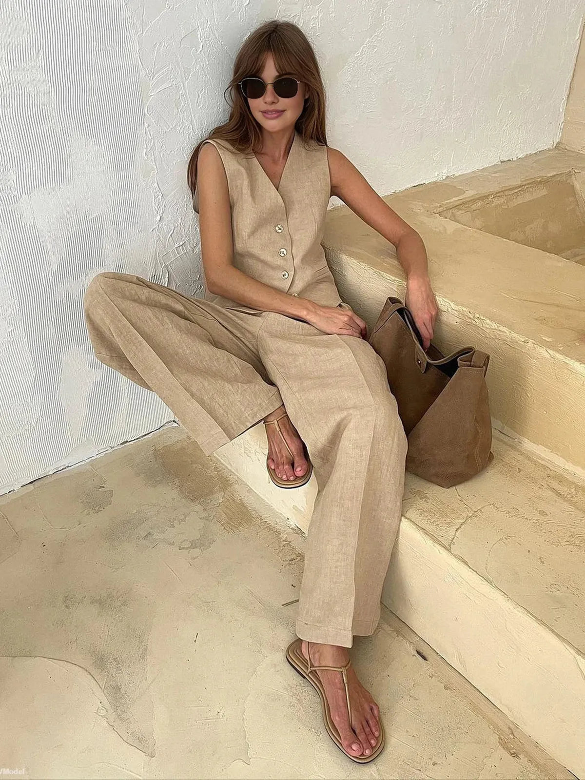 Women’s Linen Waistcoat & Trousers Set