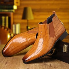 Men’s Croc-Textured Chelsea Boots in Light Brown