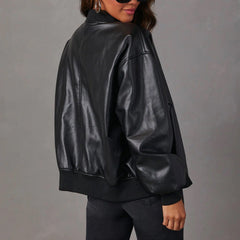 Women’s Faux-Leather Zip-Front Bomber Jacket