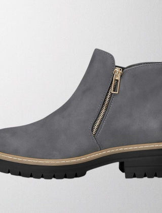 Women’s Black Suede-Look Ankle Boots with Gold Zip