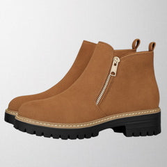 Women’s Black Suede-Look Ankle Boots with Gold Zip
