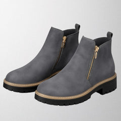Women’s Black Suede-Look Ankle Boots with Gold Zip