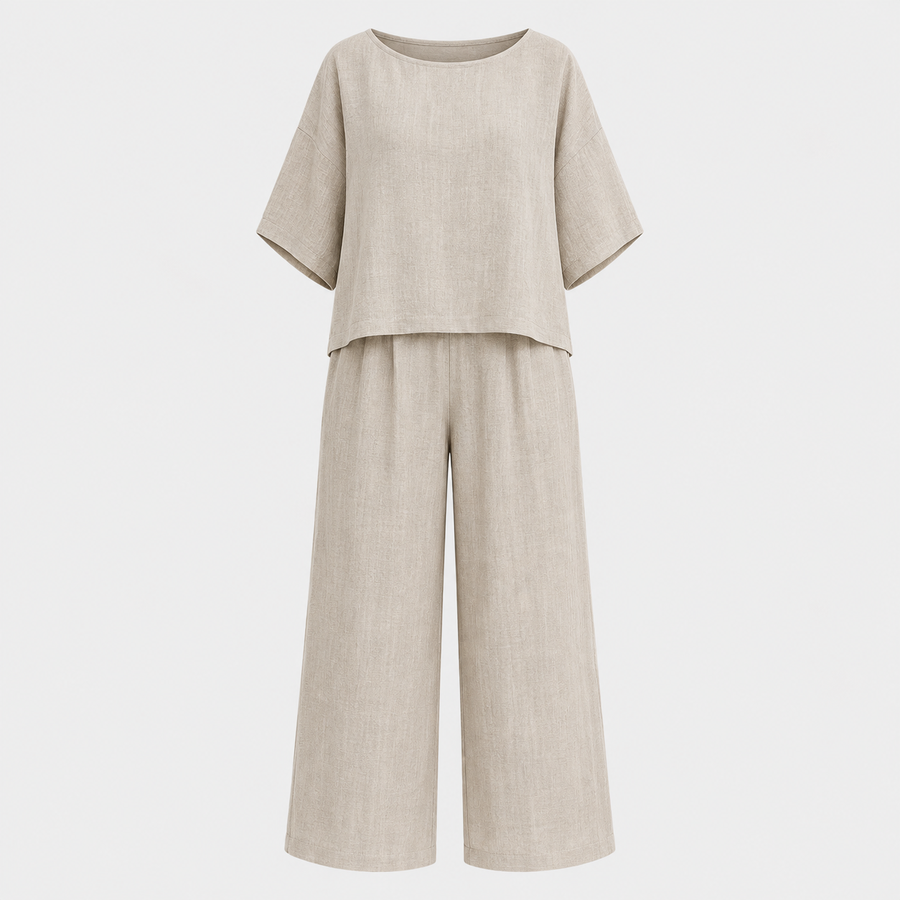 Women’s Relaxed Linen-Blend Wide-Leg Trousers Set
