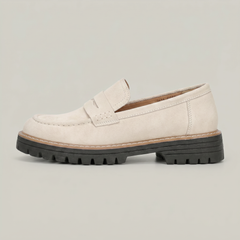 Women’s Suede-Style Penny Platform Loafers in Beige