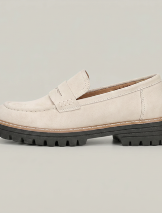 Women’s Suede-Style Penny Platform Loafers in Beige