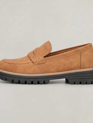 Women’s Suede-Style Penny Platform Loafers in Brown