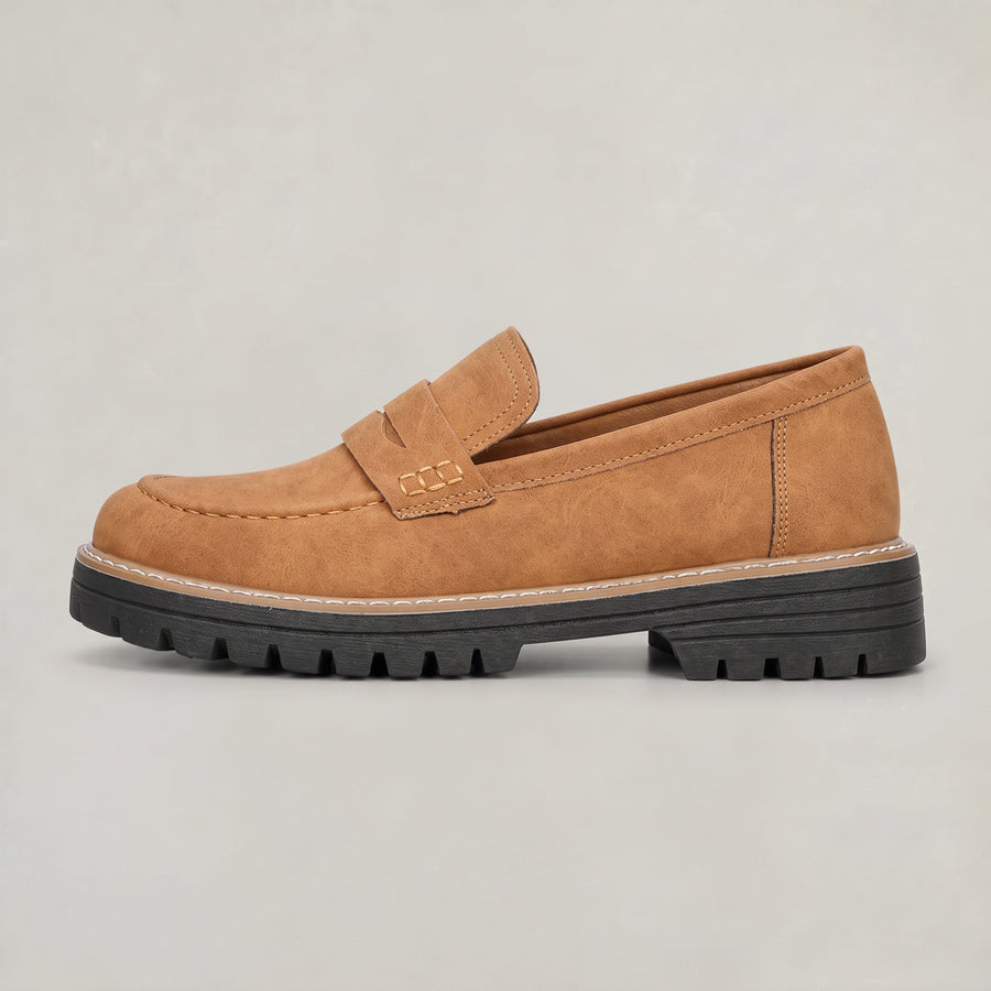Women’s Suede-Style Penny Platform Loafers in Brown