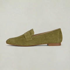 Women’s Suede-Style Almond-Toe Penny Loafers in Green