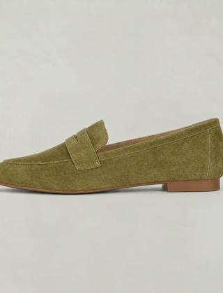 Women’s Suede-Style Almond-Toe Penny Loafers in Green