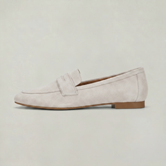 Women’s Suede-Style Almond-Toe Penny Loafers in Beige
