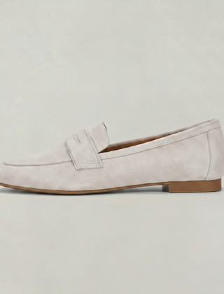 Women’s Suede-Style Almond-Toe Penny Loafers in Beige
