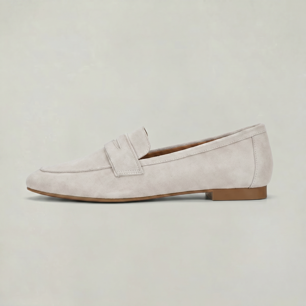 Women’s Suede-Style Almond-Toe Penny Loafers in Beige