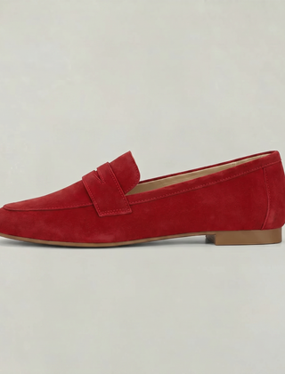 Women’s Suede-Style Almond-Toe Penny Loafers in Red