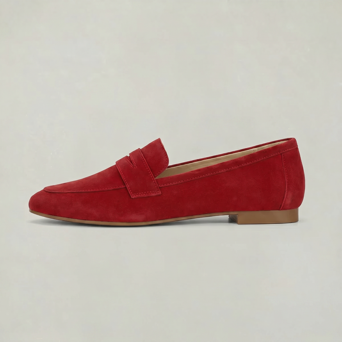 Women’s Suede-Style Almond-Toe Penny Loafers in Red