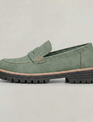 Women’s Suede-Style Penny Platform Loafers in Green