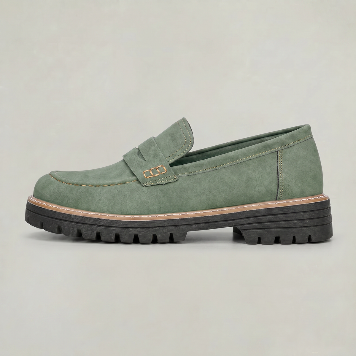 Women’s Suede-Style Penny Platform Loafers in Green