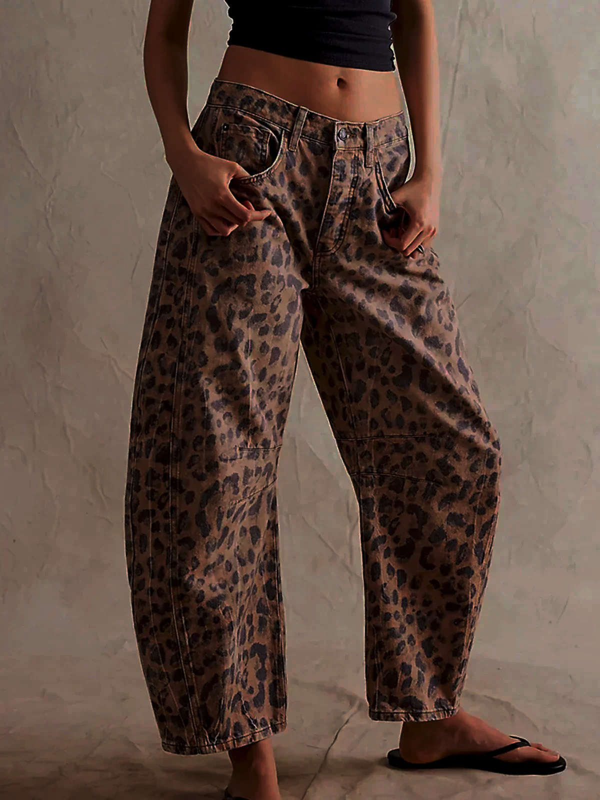 Women’s Leopard Print Barrel Jeans