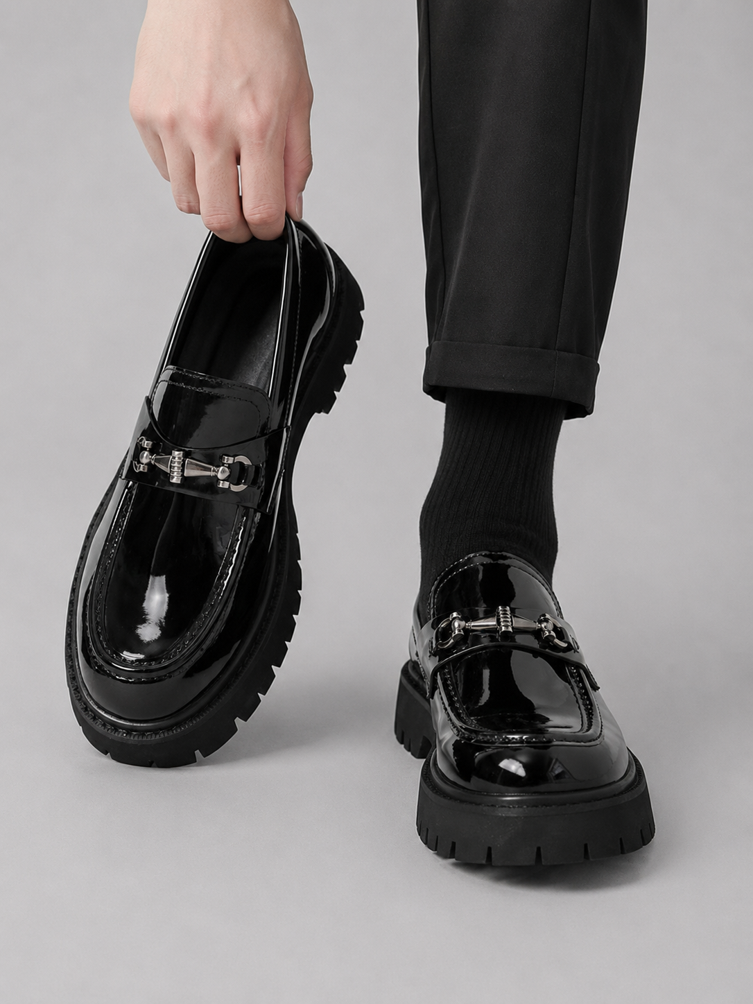 Men’s Leather-Look Horsebit Lug-Sole Loafers