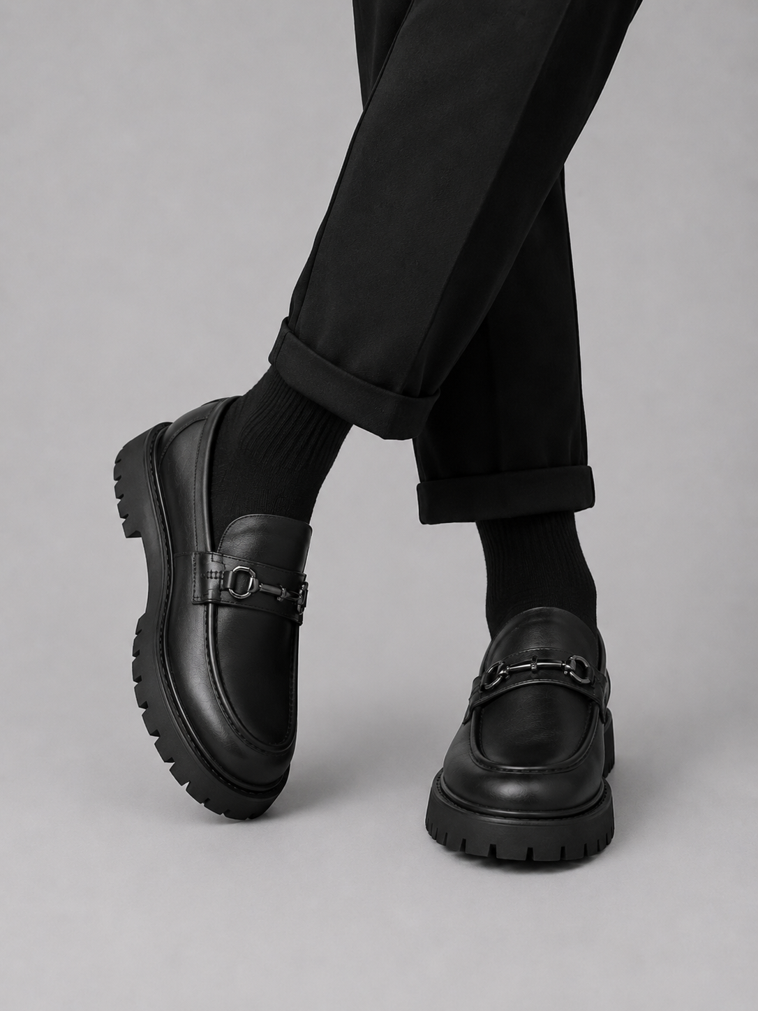 Men’s Leather-Look Horsebit Lug-Sole Loafers