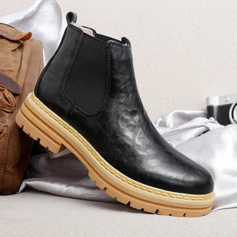 Men’s Platform Leather-Look Chelsea Boots