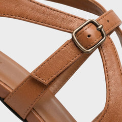 Women’s Leather Cross-Strap Rounded-Toe Block Heels